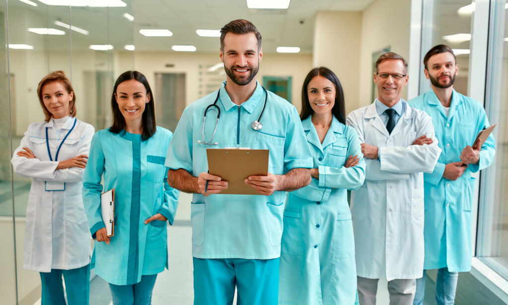 A successful, cheerful group of full-time doctors, medical staff